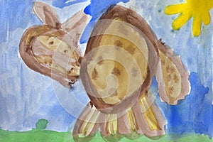 Child's drawing cat watercolor paints