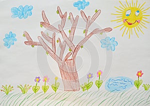 Child`s drawing, garden