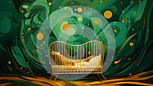 Child\'s Dream House: A Gold Crib Surrounded By A Galaxy