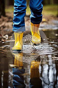 child\'s feet running through puddles