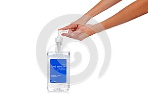 Child's hand dispensing hand sanitizer photo