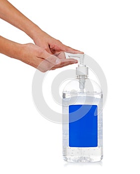 Child's hand dispensing hand sanitizer