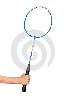 Child's hand holding a badminton racket