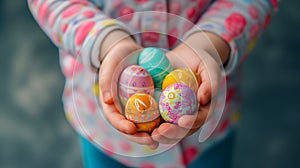 Child\'s Hands Holding Colorful Easter Eggs
