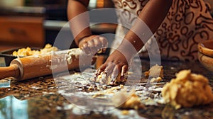 A Child's Hands Preparing Dough.AI generated image