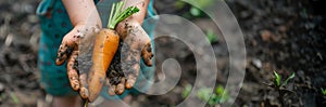 Child's Harvest: Fresh Carrots with Earth Clumps