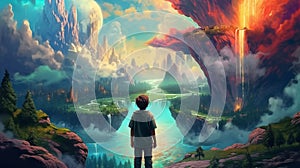 a child\'s perspective, the world is so vast and magical exploring this magical realm, AI-generated