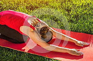 Child`s pose. Practicing yoga