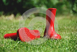 Child's red rubber boots 1