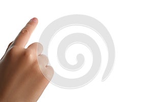 Child& x27;s right hand touching or pointing. Cropped photo of hand with copy space, clipping path