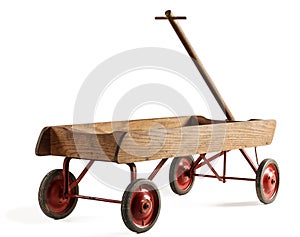 Child's toy wooden wagon isolated on white