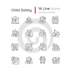 Child safety linear icons set