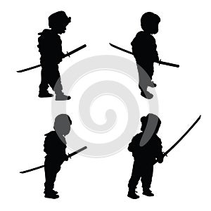 Child with samurai sword illustration