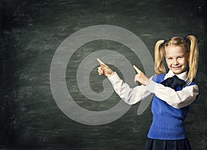 Child School Girl Pointing Blackboard, Kid Student Black Board