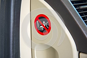 Child seat airbag safety instruction logo, sticker