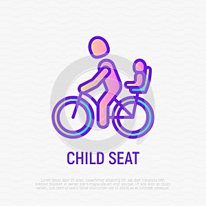 Child seat for bike thin line icon. Family travel. Safety seat for baby. Modern vector illustration