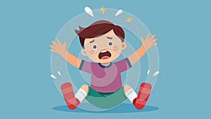 A child with sensory sensitivities having a meltdown while trying to tolerate the feel of socks on their feet.. Vector photo