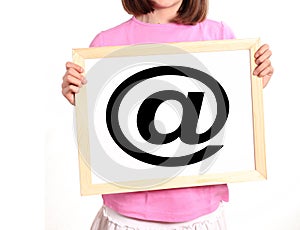 Child shows email symbol