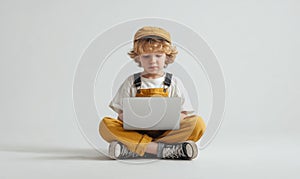 Young Boy Using Laptop on the Floor