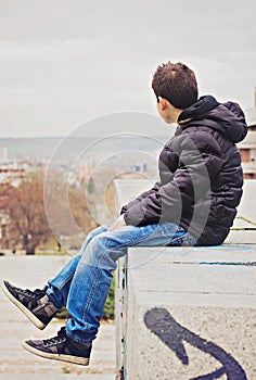 Child, sitting on stair