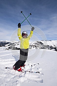 Child on ski Areches, Savoie, France photo