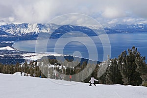 Child skiing downhill in Lake Tahoe