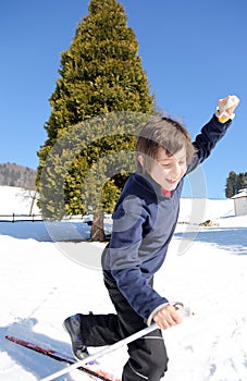 Child skiing falls with cross-country skis