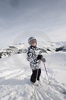 Child skiing, french Alps