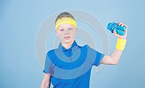 Child sportsman with jump rope. Fitness diet. Energy. Gym workout of teen boy with jump rope. Success. Childhood