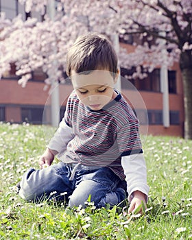 Child in spring park