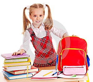 Child with stack book.