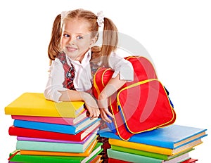 Child with stack book.