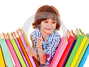 Child with stack of books