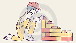 Child stacking blocks, early learning and creativity, vector design Generative AI