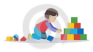 Child Stacking Building Blocks, Creative Play and Early Learning, vector design Generative AI