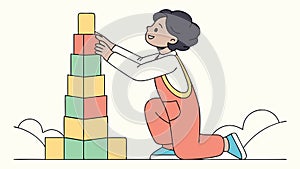 Child Stacking Building Blocks, Educational Playtime and Creativity, vector design Generative AI