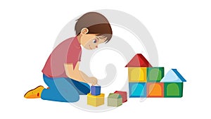 Child Stacking Colorful Blocks, Creative Development Play, vector design Generative AI