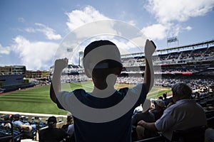 Child standing and cheering at a baseball game