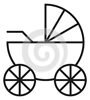 Child stroller line icon. Baby carriage symbol