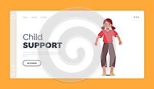 Child Support Landing Page Template. Furious Little Girl Angry or Evil Facial Expression. Unhappy Kid Negative Emotion