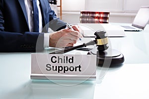 Child Support Nameplate With Lawyer And Mallet