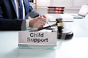 Child Support Nameplate With Lawyer And Mallet photo