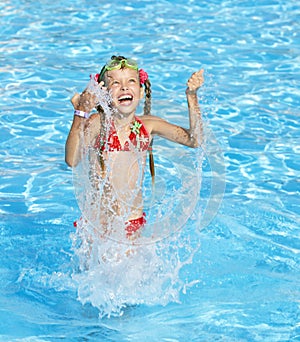 Child swim in swimming pool.