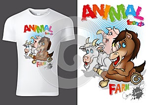 Child T-shirt Design with Cartoon Farm Animals