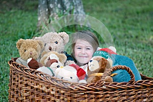 Child with teddy bears