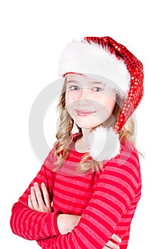 Child or teen girl wearing a Santa hat