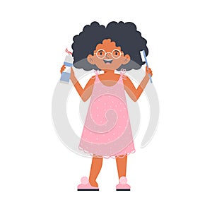 Child with toothbrush and toothpaste flat cartoon vector illustration isolated.