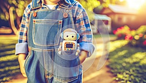 Child with Toy Robot in Pocket