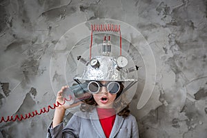 Child with toy virtual reality headset