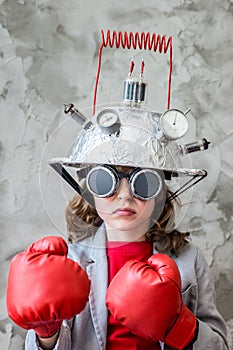 Child with toy virtual reality headset